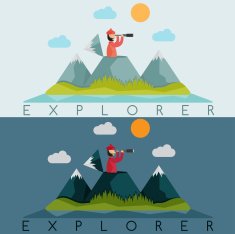 explorer with spyglass on the background of snow N2
