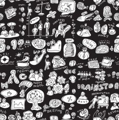 Business people working seamless pattern black and white
