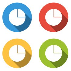 Collection of 4 isolated flat buttons (icons) for pie chart