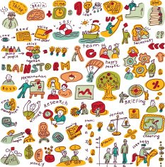 Set creative people color objects and icons isolated