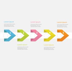 Infographic five step arrow dashed circle and text Flat