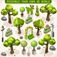 Park Set Lowpoly 3d Isometric