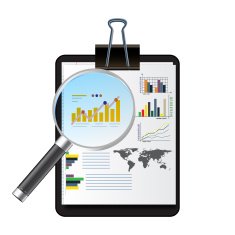 Infographics paper with a magnifying glass vector illustration
