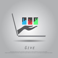 hand hold chart from laptop vector icon