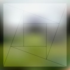Mosaic pattern minimalistic geometric transparent shapes on blurred natural background