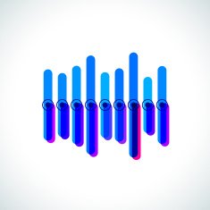 Infographics with blue overlapping bars and central dots