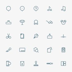 25 web minimal line icons on white background
