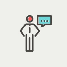 Businessman with speech bubble thin line icon N3