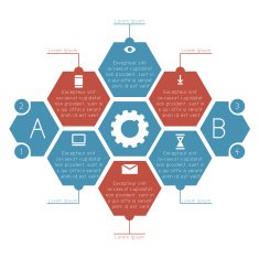 Infographics honeycombs (hexagonal) with footnotes N2