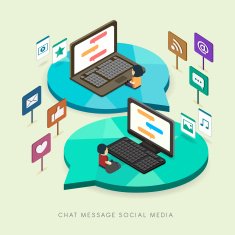 flat 3d isometric social media concept illustration