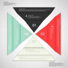 Four folded paper pieced on light background