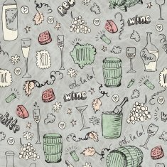 Wine sketch vintage seamless illustration N2