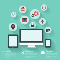 Flat abstract background with web icons Interface symbols Cloud computing N44