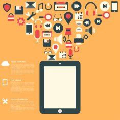 Flat abstract background with web icons Interface symbols Cloud computing N47