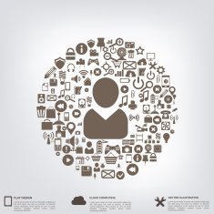 Flat abstract background with web icons Interface symbols Cloud computing N48