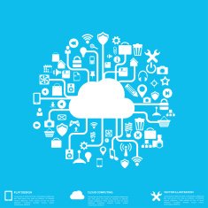 Flat abstract background with web icons Interface symbols Cloud computing N50