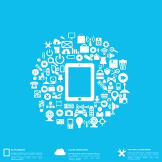 Flat abstract background with web icons Interface symbols Cloud computing N53