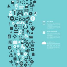 Flat abstract background with web icons Interface symbols Cloud computing N59