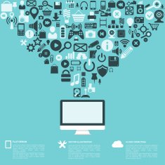 Flat abstract background with web icons Interface symbols Cloud computing N61