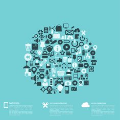 Flat abstract background with web icons Interface symbols Cloud computing N64