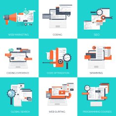 Vector illustration Flat computing background Programming coding Web development and N46