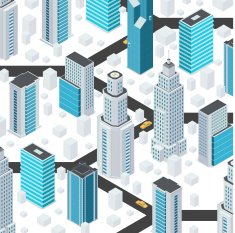 Cartoon city elements in isometric style