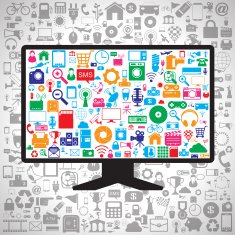 monitor and icons set