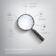 Magnifying glass symbol in modern low polygonal shapes and infographics N2