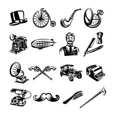 Vector retro black icon set N2