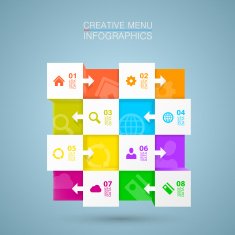 Square menu icons for infographic N2