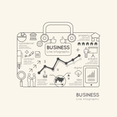 Flat linear Infographic World Business Bag Outline concept