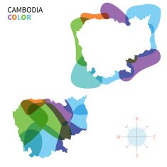 Abstract vector color map of Cambodia with transparent paint effect