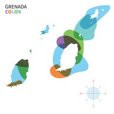 Abstract vector color map of Grenada with transparent paint effect
