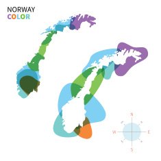 Abstract vector color map of Norway with transparent paint effect