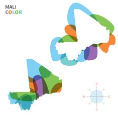 Abstract vector color map of Mali with transparent paint effect
