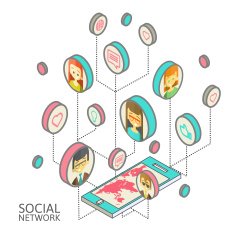 Conceptual image with social networks Flat isometry N17