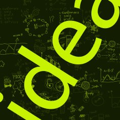 inscription &ldquo;idea&rdquo; with formulas on the background