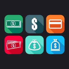 flat icons for web and mobile applications with money signs