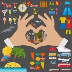 Travel Vacations Beach resort set icons Elements for creating N2