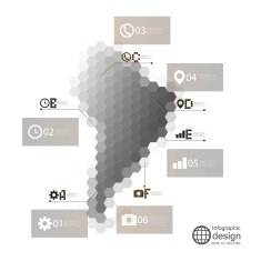 South America map infographic template for business design hexagonal design