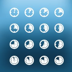 White clock icons clip-art on color background