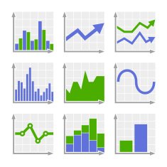 Business Infographic Colorful Charts and Diagrams Blue ang Green Set