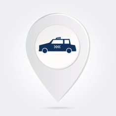 Map Marker Pin Blue Taxi Silhouette on Round Icon Button