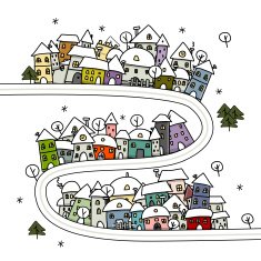 Road and houses winter cityscape cartoon for your design N2