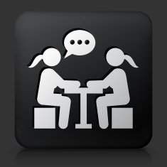 Black Square Button with Girls Chating Icon