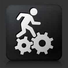 Black Square Button with Stick Figure Climbing Gear