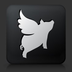 Black Square Button with Flying Pig Icon