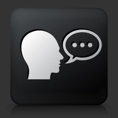 Black Square Button with Head and Speech Icon