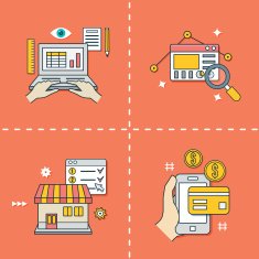 Set of flat line symbols for online shopping