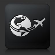 Black Square Button with Traveling the World Icon